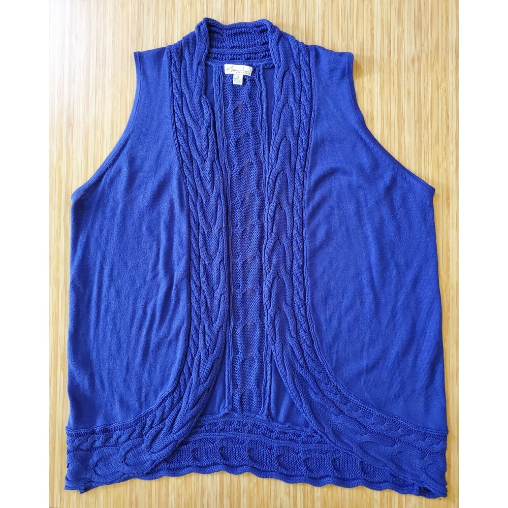 Kim Rogers Woman Royal Blue Open Front Cardigan Sweater Vest Cable Edge 2X